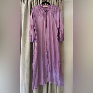 Cali by Cali gorgeous purple satin midi button front shirt beach dress viscose